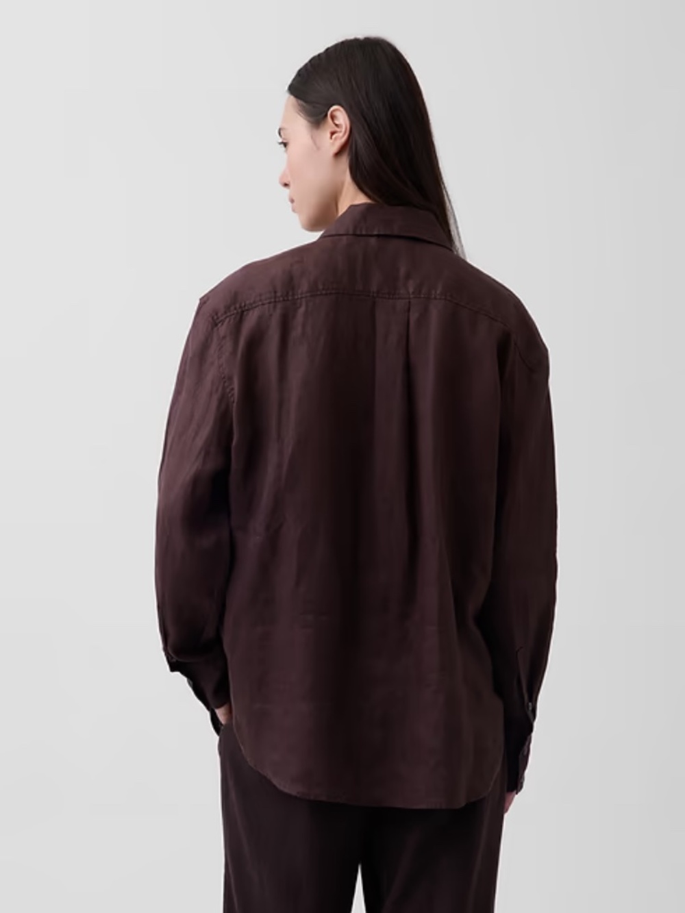NWOT Gap 100% Linen Oversized Shirt Terra Brown Small Petite - Picture 4 of 9